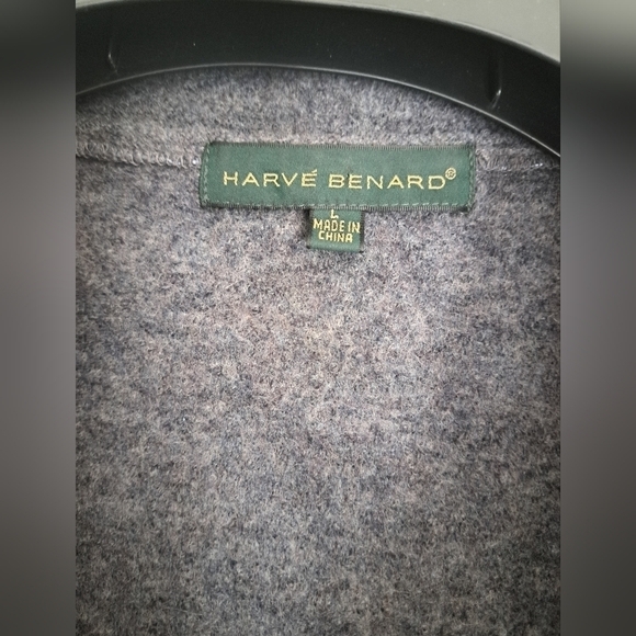 HARVE BENARD 100% wool jacket sweater 3/4 sleeves grey button belted SZ LG - Picture 6 of 7